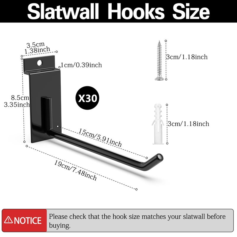 3H Slatwall Accessories 30 Pack, 7 Inch Slatwall Hooks & Hangers, Heavy Duty Slat Wall Hanging Hooks, Proslat Accessories for Shop Retail Display - Image 2